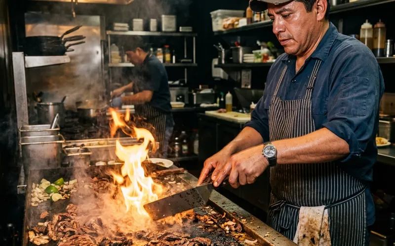 Food truck grill with carne asada and adobada